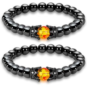 2Pcs Anti-Swelling Black Obsidian Bracelets,Adjustable Lymphatic Drainage Magnetic Therapy Bracelet Anklet for Women Men,Anti-Anxiety Yoga Beads Stress Relief Bracelets (D)