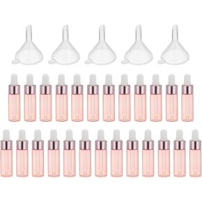 PATIKIL 5ml Glass Dropper Bottle, 25Pcs Leakproof Eye Dropper Essential Oils Sample Liquid Perfume Container with Funnel for Storage Home Travel, Pink
