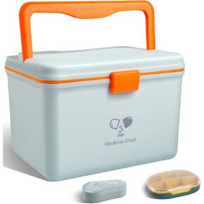 Medicine Box With Latch Lock,Box For Medication with Pill Case To Store Medicine And Pill,12.63 * 9.88 * 9.05 inches,Blue