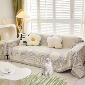 STACYPIK Soft Minimalist Striped Floral Ray Sofa Covers for Dogs Boho Gray Couch Cover L Shape Stain Resistant Reversible Sofa Slipcovers Couch Protector for 3 Cushion Couch Multi-Use Blanket-71X134IN