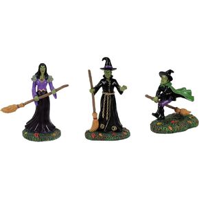 Department 56 Snow Village Halloween Accessories Ghouls and Goblins Witch Figurines 3pc Set- Resin Hand Painted Crafted Collectible Halloween Witches Figurine Home Decor Statues, Various Sizes