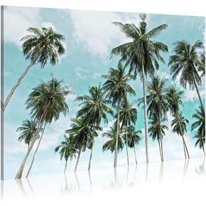 WALLSUP DECOR Palm trees canvas painting wall art coastal tropical trees coconut trees beach canvas wall art for living room kitchen office hallway (16"x11")