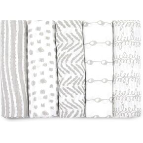 Muslin Swaddle Blankets for Newborn, 5 Pack Neutral Receiving Blanket, Muslin Blanket Swaddles Wrap for Boys and Girls, Baby Essentials, 47x47 Inches Large Size, 100% Cotton, Floral