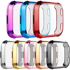 [8-Pack] Screen Protector Case Compatible with Fitbit Versa Cover,All-Around Soft TPU Plated Cover Ultra Slim Scratch-Proof Bumper Shell Accessories (8 Colors)