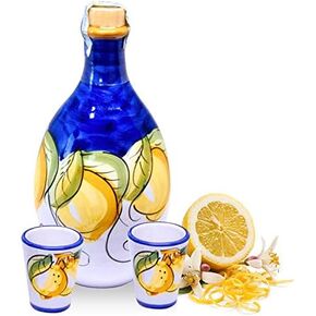 Hand-painted Jar 'LEMON' filled with Limoncello of Sorrento (Made in Italy) with n° 2 Glasses