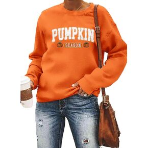 MYHALF Thanksgiving Sweatshirts Fall Outfits Woman: Atumn Pumpkin Season Crewneck Shirts Halloween Embroidered Pullover Tops