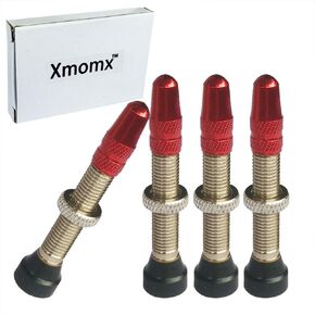 4 PCs No Tube Tubeless Valve Stem Core Copper Presta Universal with Red Metal and Black Plastic Bike Bicycle Road Racing Coloured Valve Cap Dust Covers