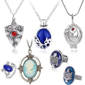 7 pcs Vampire Diaries Jewelry Daywalking Katherine Sapphire Elena Gilbert Opening Vervain Locket Charm Pendant Bonnie Necklace Salvatore Damon Stefan finger Family Crest Ring