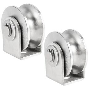 PINGEUI 2 Pack 3 Inch Stainless Steel V Groove Wheel, V Groove Caster with Bracket for Sliding Gate, Rolling Gate, Inverted Track, Industrial Machines, 882 lbs Capacity