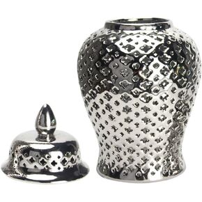 Operitacx Ceramic Ginger Jar Flower Vase with Lid Pierced Ginger Jar with Lid Stunning Home Decors with Intricate Mediterranean Inspired Lattice Work for Home Office Decor Golden M