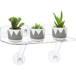 Suwimut Suction Cup Shelf for Plants Window, 15 Inch Window Sill Plant Shelf with Load-Bearing Brackets, 6 Inch Extra Wide Acrylic Windowsill Extender for Succulent Planters, Herb Pots, Indoor Plants