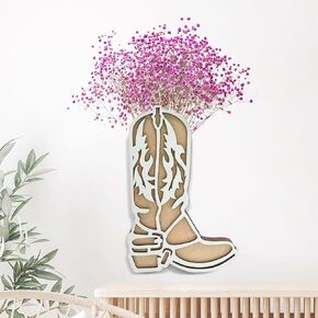 Western Cowboy Boot Vase Decor for Wall, Wooden Cowgirl Cowboy Boot Vase Decor for Flower, Farmhouse Cowboy Boot Centerpieces for Tables, Boot Planter, 10 x 6.7 inch, White
