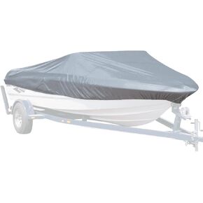 SeaSense: V-Hull Fishing Boat Cover — Accessories Include Heavy Duty Tie Downs, Storage Bag & Elastic Bow Strap — for Small Boats & Pontoons, Resists Mildew & Repels Water — 14’ - 16’,Gray