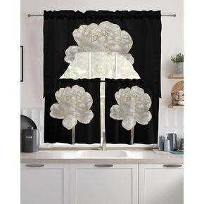 Horror Halloween Swag Kitchen Curtain Sets with Valance,3 Pieces Rod Pocket Curtain Drapes for Bedroom Bathroom Cafe Windows,Skull Pumpkin Bat Berry Purple Orange 56''x36''&24''x27.5''x2Panels