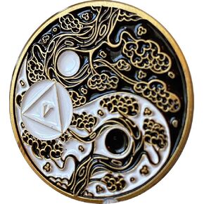 RecoveryChip 5 Year AA Medallion Sakura Tree Cherry Blossom Ying Yang Black and White Serenity Prayer Medallion