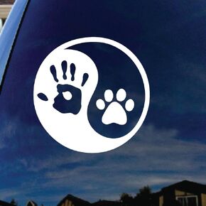 Ying Yang Human Hand Dog Paw Car Window Vinyl Decal Sticker 4" Wide