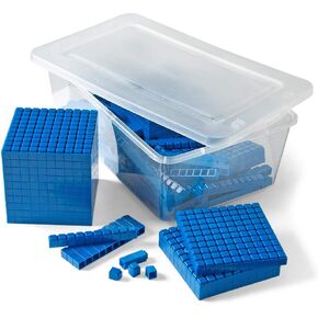 hand2mind Blue Plastic Interlox Connecting Base Ten Blocks Complete Set, Place Value Blocks, Counting Cubes, Base Ten Blocks Classroom Set, Base 10 Math Manipulatives Kindergarten (Set of 161)