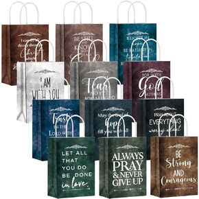 Skyygemm 36 Pcs Christian Religious Paper Gift Bags Bulk Bible Verse Treat Bags with Handles Sunday School Inspirational Scripture Bags for Church Women First Communion Baptism Party Supplies