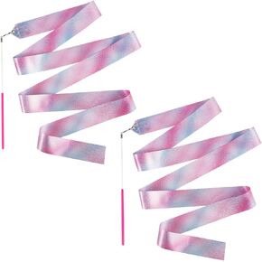SAVITA 2pcs Sparkling Dance Ribbon, 78.7 Inch Gymnastics Ribbon Streamers with Ribbon Dancer Wand, Twirling Ribbons for Kids Girls Adults Dancing Training Birthday Party Favors