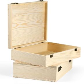 2 Pack Unfinished Wooden Box with Lid – 12"x9"x3.1" Decorative Storage Keepsake Boxes Memory Boxes Natural Pine Wood Box for Crafts, DIY, Painting, Wood Burning,Wood Gift Box- Ideal Gift & Home
