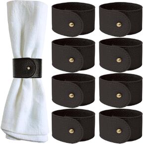 Set of 8 Morgan Faux Leather Napkin Rings, Everyday Kitchen Table, Holiday Weddings Dinner Parties Receptions Decor, Camel
