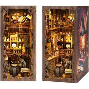 FANLOV Book Nook Kit – DIY Miniature House Kit Booknook Dollhouse Kit for Adults and Teens, Bookshelf Décor Creative Decorative Bookend 3D Wooden Puzzle with Led Lights Magic Night