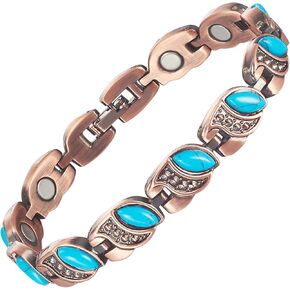 Copper Bracelet for Women, 7.28inch Pure Copper Turquoise Magnetic Bracelet, Healthy Jewelry Gift (0175)