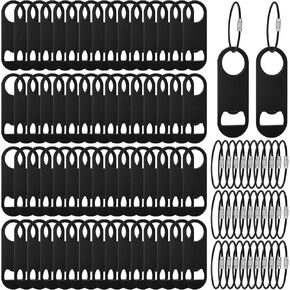 60 Pieces Stainless Steel Flat Bottle Opener with Keychain 3.5 x 1.3 Inches Beer Bottle Opener Flat Bottle Cap Opener with Keyring for Men Women Bartender Kitchen Bar Restaurant, Black