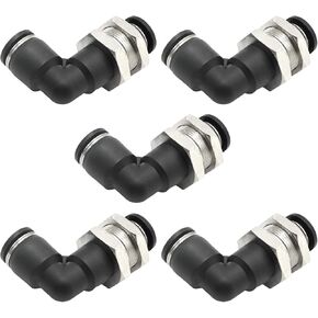 VIKKSAER 5 Pcs 3/8" X 3/8" Bulkhead Elbow, 3/8" 90 Degree Elbow Tube OD Push To Connect Bulkhead Fitting Pneumatic Quick Connect Air Fitting Black