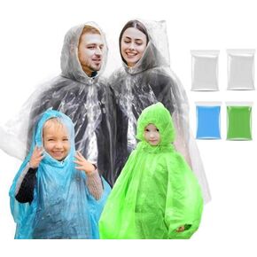Ponchos Family Pack, Rain Poncho For Family Pack丨 Disposable Ponchos For Kids and Adults丨Rain Ponchos