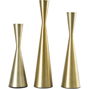 Set of 3 Metal Taper Candle Holders Candlestick Holders, Vintage & Modern Decorative Centerpiece Candlestick Holders for Table Mantel Wedding Housewarming Gift (Brass)