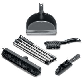 OVENTE Rubber Broom for Pet Hair Removal with Squeegee, Portable Detailing Lint Remover & Fur Brush Set, 50" Adjustable Telescoping Handle Ideal Cleaner for Fluff Carpet, Tile or Window, Grey CT2504GY