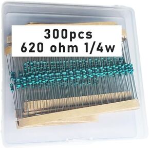 620 1/4W, 620R1/4W, 620 ohm, 620 R 1/4W, 620Ωresistor, 620 ohm resistor, 620 ohm Metal resistor, 620 R Metal Film resistors 1/4w(0.25w) 1% tolerance 0.01 MF Metal Film Fixed Resistor 300 pcs