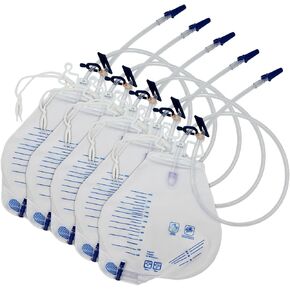 Urinary Drainage Bag 2000ml Disposable Urine Bags for Men with Anti-Reflux Chamber, 40" Drainage Tube with Sample Port and Clips, Professional Catheter Bags with T Valve Hanger and Rope