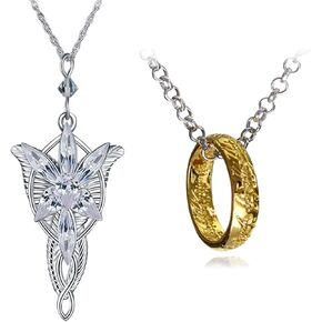 2 pcs Elven Leaf Aragorn Arwen Evenstar Pendant Necklace Gold Tone The Ring Pendant Necklace