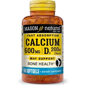 MASON NATURAL Fast Absorption Calcium with Vitamin D3 - Strengthens Muscle Function, Supports Healthy Bones and Overall Health, 60 Softgels