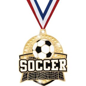 Crown Awards 2 1/4" Royal Soccer Medals, Shiny Gold Soccer Medals with Free Engraving Prime