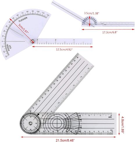 Goniometer Joint Range of Motion Protractor, 6 pcs/set Angle Medical Ruler Plastic. 12", 8", 6"/ 360 Degree, Finger Goniometer & 8'' Bone Goniometer. in Saudi Arabia