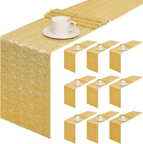 10 Packs 12 x 72 inches Sequin Table Runner, Glitter Rose Gold Table Runner for Birthday Party Supplies Wedding Holiday Celebration Event Decorations in Saudi Arabia