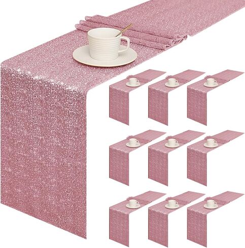 10 Packs 12 x 72 inches Sequin Table Runner, Glitter Rose Gold Table Runner for Birthday Party Supplies Wedding Holiday Celebration Event Decorations in Saudi Arabia