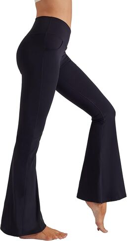 Women's Yoga Pants Flared Leggings V Crossover High Waisted Super Bootcut Pockets Workout Gym Black in Saudi Arabia