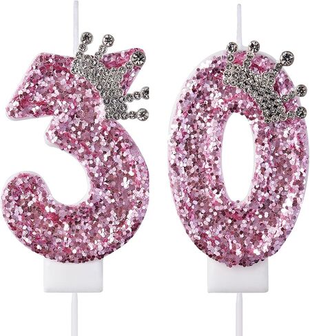30 Birthday Candles, 30th Cake Candles, Pink Happy Birthday Number 30 Candles Cake Topper Decorations for Party Men Women in Kuwait