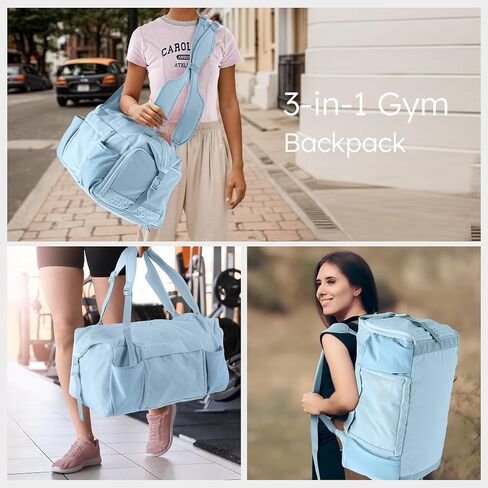 Gym Bag with Shoes Compartment and Wet Pocket Convertible Duffle Bag and Gym Backpack Waterproof Sports Bag with 2 Bottle Holders Multipurpose Weekender Overnight Backpack for Men - Black in Kuwait
