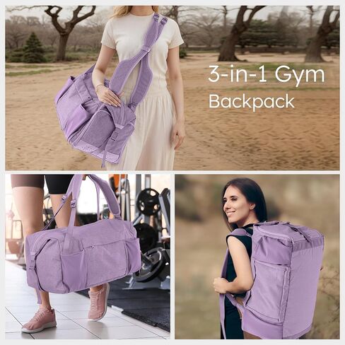 Gym Bag with Shoes Compartment and Wet Pocket Convertible Duffle Bag and Gym Backpack Waterproof Sports Bag with 2 Bottle Holders Multipurpose Weekender Overnight Backpack for Men - Black in Kuwait