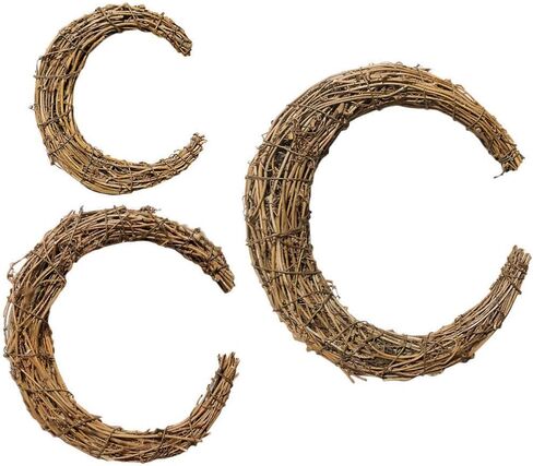 Abaodam 3Pcs Moon Shape DIY Rattan Wreath Grapevine Wreaths for Crafts Handmade DIY Rattans Wreath for Christmas Party Decoration in Saudi Arabia