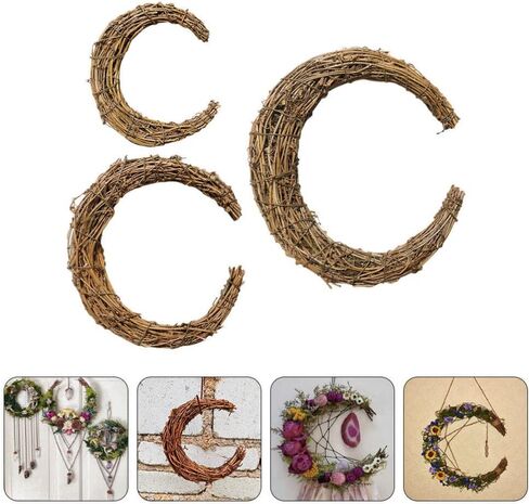Abaodam 3Pcs Moon Shape DIY Rattan Wreath Grapevine Wreaths for Crafts Handmade DIY Rattans Wreath for Christmas Party Decoration in Saudi Arabia