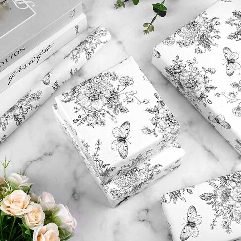 12 Sheets 28 * 20 Inches Blue Floral Wrapping Paper Blue White Vintage Flowers Butterfly Printed Gift Wrap Paper Chinoiserie Art Paper for Birthday Wedding Bridal Shower Tea Party DIY Craft in Saudi Arabia