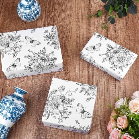 12 Sheets 28 * 20 Inches Blue Floral Wrapping Paper Blue White Vintage Flowers Butterfly Printed Gift Wrap Paper Chinoiserie Art Paper for Birthday Wedding Bridal Shower Tea Party DIY Craft in Saudi Arabia