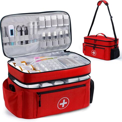 Medicine Organizer and Storage Bag Empty, Family First Aid Box, Pill Bottle Organizer Bag for Emergency Medication, Supplements or Medical Kits, Zippered Medicine Bag for Home and Travel (Red) in Saudi Arabia
