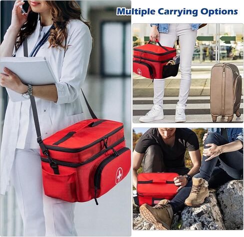 Medicine Organizer and Storage Bag Empty, Family First Aid Box, Pill Bottle Organizer Bag for Emergency Medication, Supplements or Medical Kits, Zippered Medicine Bag for Home and Travel (Red) in Saudi Arabia